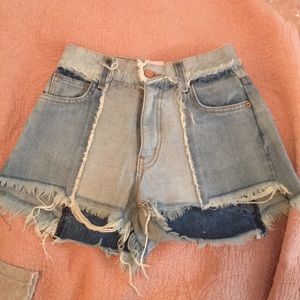Distressed denim shorts